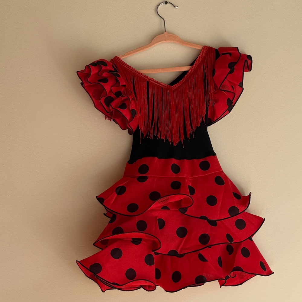 SABOR ANDALUZ - Red and Black Polka Dot Flamenco Dress for Toddlers - Picture 4 of 5